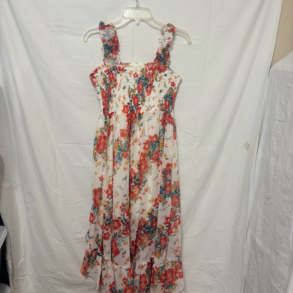 Maurices floral print smocked ruffle tank midi maxi dress. - Picture 4 of 11
